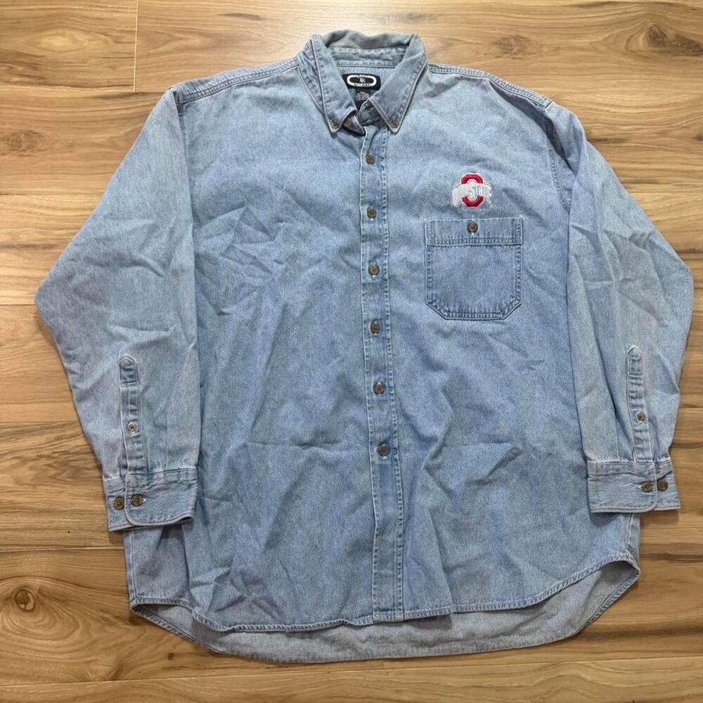 Vintage 00s Ohio State Buckeyes blue denim button-up shirt embroidered size XXL